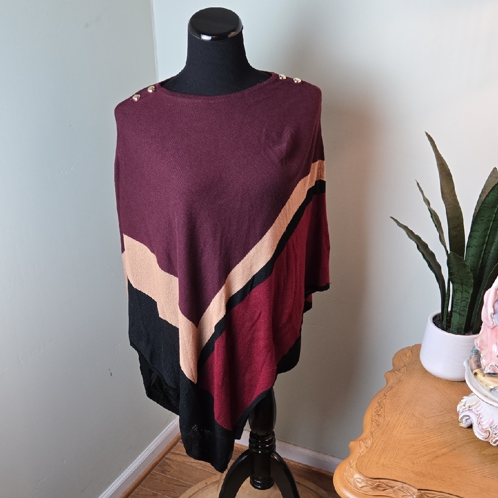 WHBM Burgundy and Black Colorblock Blend Poncho